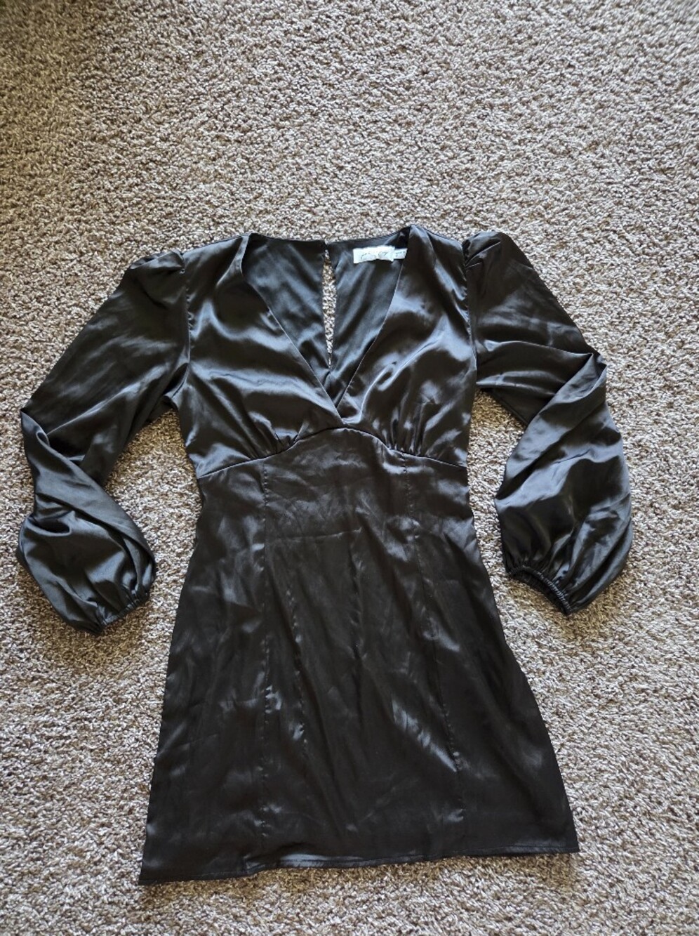 Petal + Pup Black Satin Puff Sleeve Mini Dress Size 8